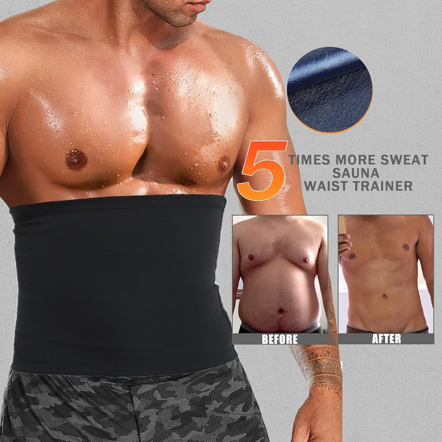 Waist Trimmer for Men Premium Waist Trainer Sauna Belt Sweat Band Working Out