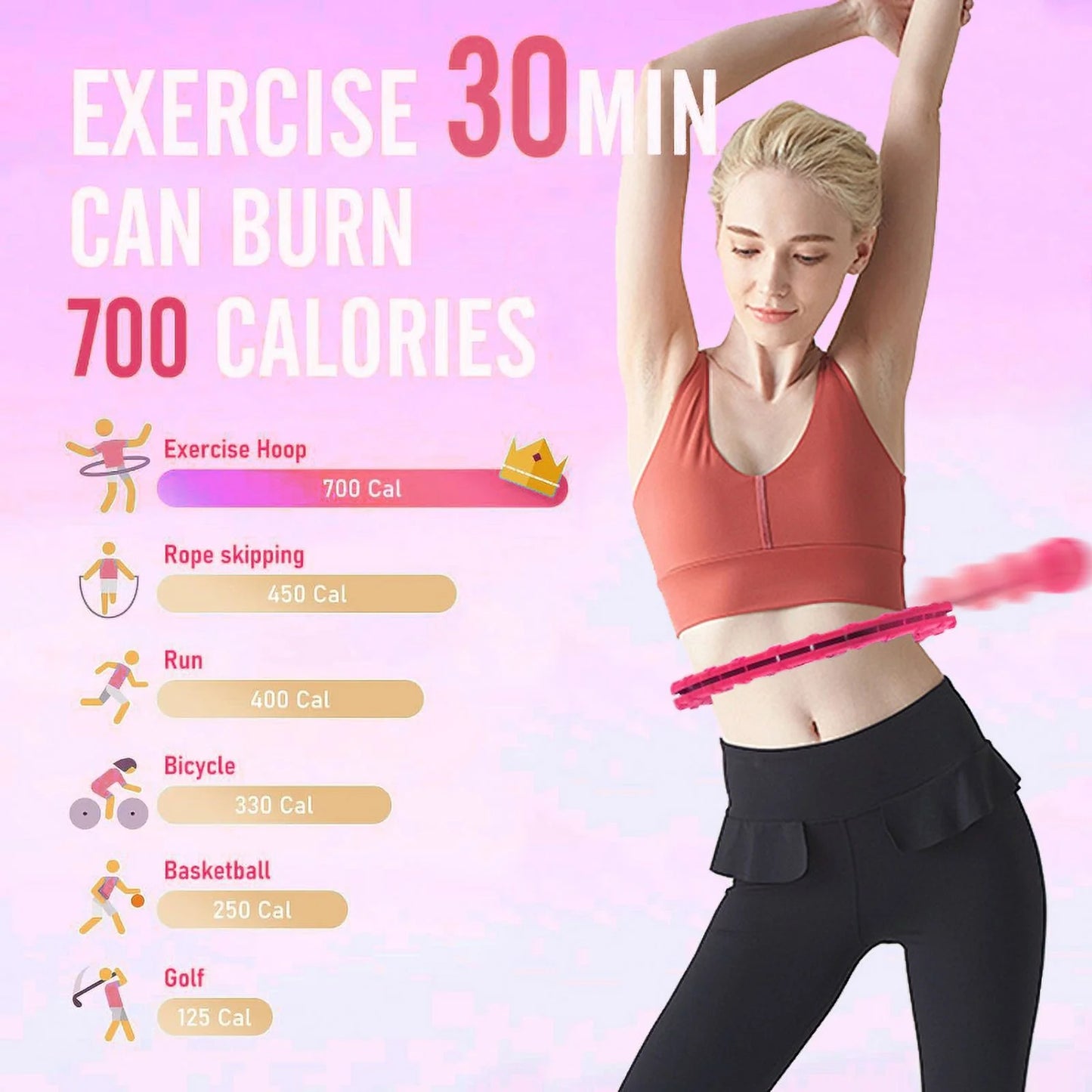 Quiet Weighted Hula Hoops Detachable Hoops, Smart Noiseless Infinity Hula for Women, 2 in 1 Waist and Abdominal Workout Equipment at Home, 46 Inch 24 Knots