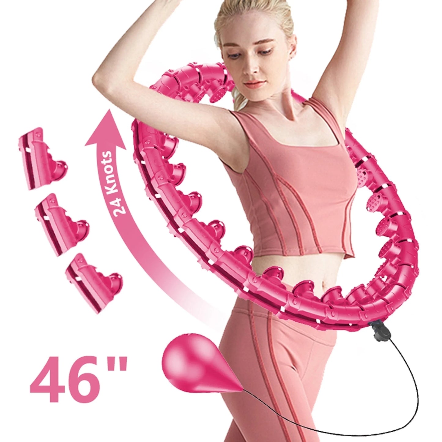 Quiet Weighted Hula Hoops Detachable Hoops, Smart Noiseless Infinity Hula for Women, 2 in 1 Waist and Abdominal Workout Equipment at Home, 46 Inch 24 Knots