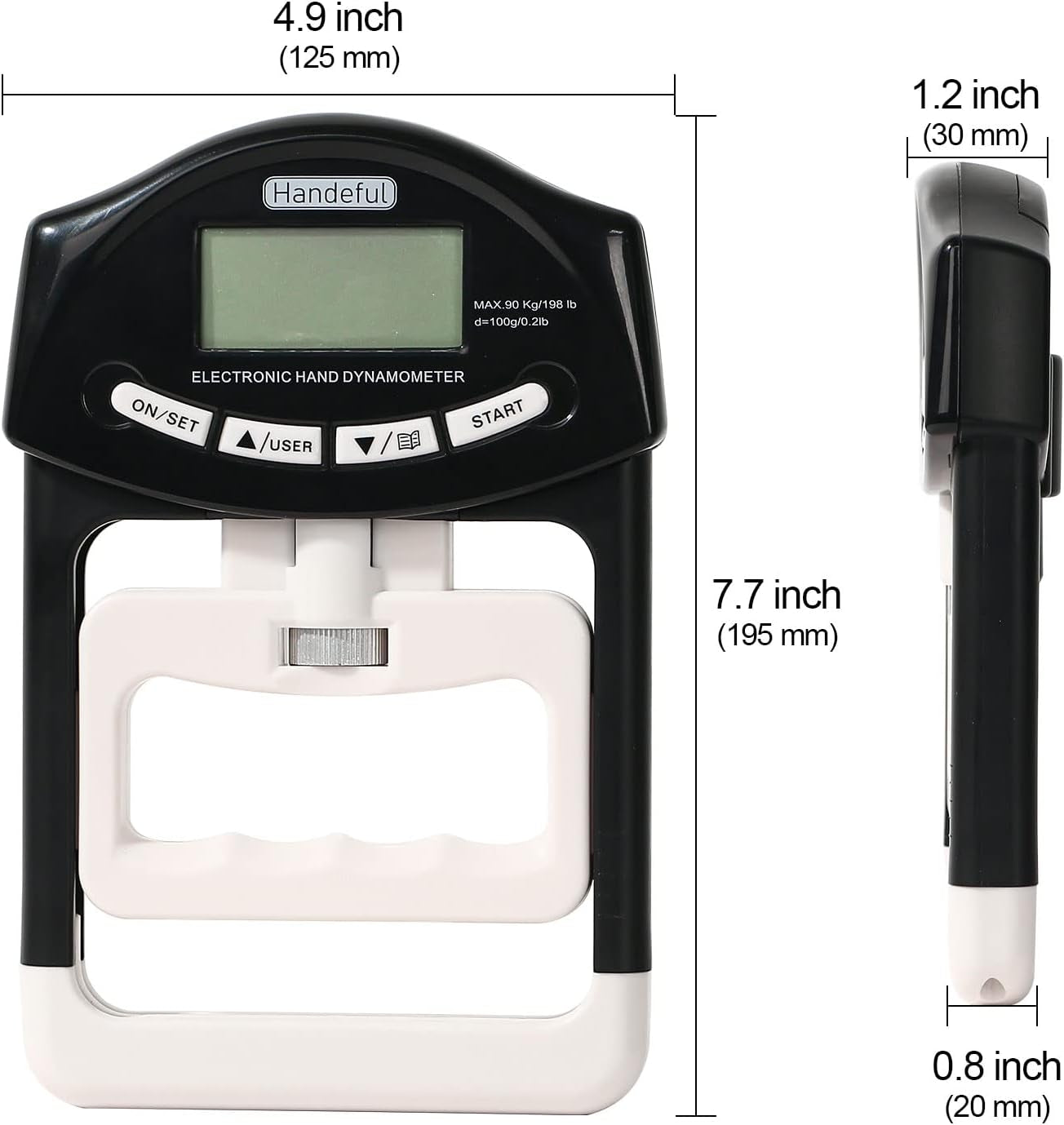 Grip Strength Tester Trainer - Dynamometer Handgrip Measurer Meter, Handheld Strengthener Exerciser for Sports, School, and Home Use (198Lbs / 90Kgs)