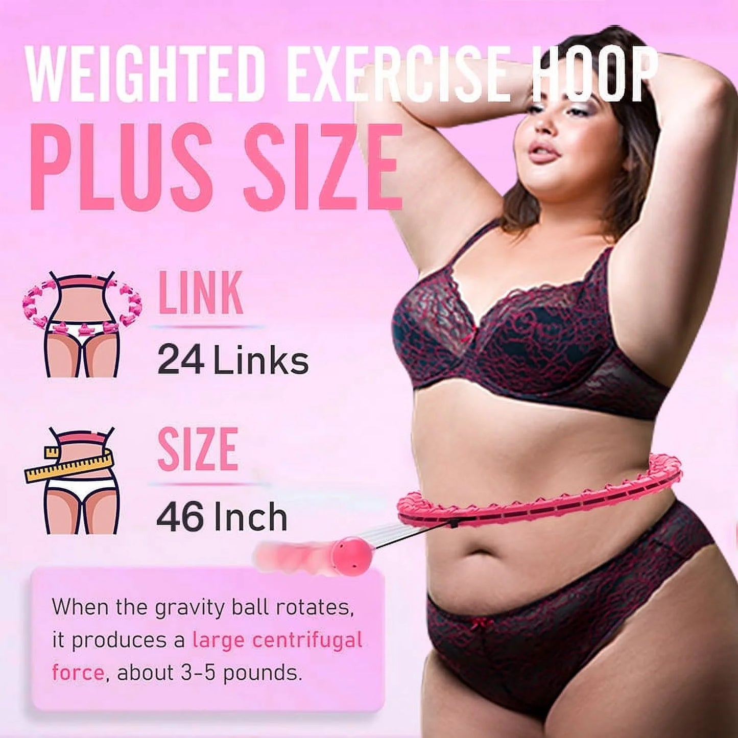 Quiet Weighted Hula Hoops Detachable Hoops, Smart Noiseless Infinity Hula for Women, 2 in 1 Waist and Abdominal Workout Equipment at Home, 46 Inch 24 Knots