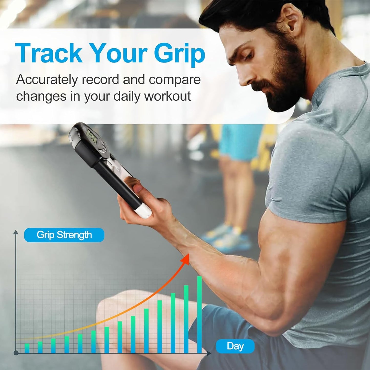 Grip Strength Tester Trainer - Dynamometer Handgrip Measurer Meter, Handheld Strengthener Exerciser for Sports, School, and Home Use (198Lbs / 90Kgs)
