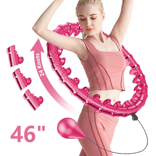 Quiet Weighted Hula Hoops Detachable Hoops, Smart Noiseless Infinity Hula for Women, 2 in 1 Waist and Abdominal Workout Equipment at Home, 46 Inch 24 Knots