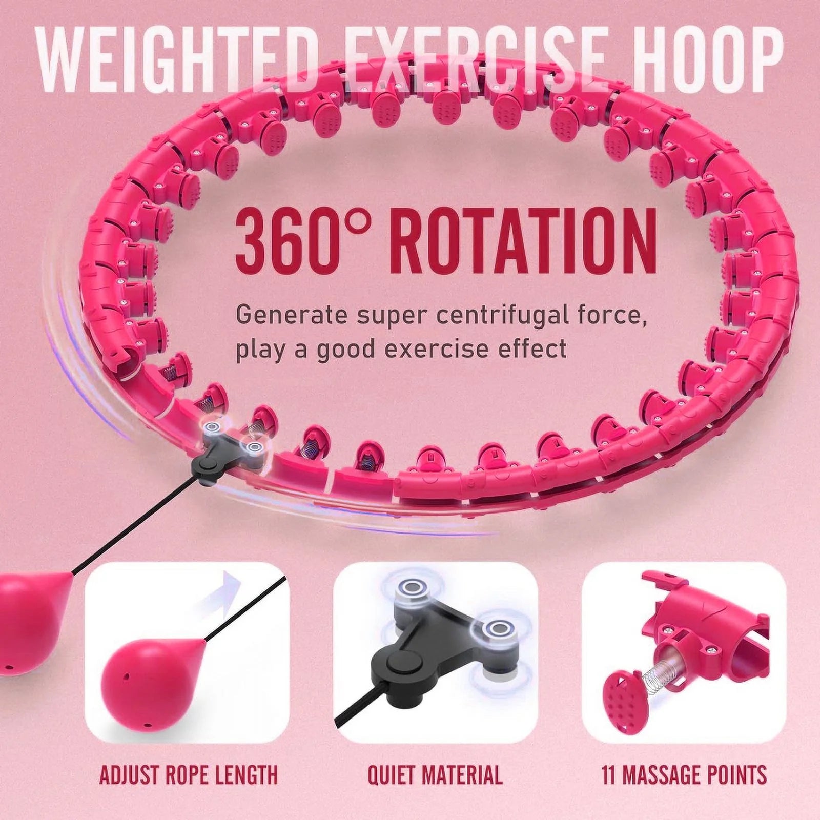 Quiet Weighted Hula Hoops Detachable Hoops, Smart Noiseless Infinity Hula for Women, 2 in 1 Waist and Abdominal Workout Equipment at Home, 46 Inch 24 Knots