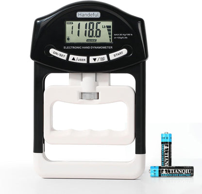 Grip Strength Tester Trainer - Dynamometer Handgrip Measurer Meter, Handheld Strengthener Exerciser for Sports, School, and Home Use (198Lbs / 90Kgs)