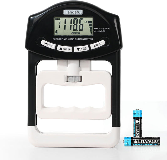 Grip Strength Tester Trainer - Dynamometer Handgrip Measurer Meter, Handheld Strengthener Exerciser for Sports, School, and Home Use (198Lbs / 90Kgs)